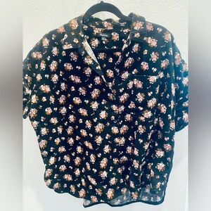 Madewell Black Floral Button Up, Micro Corduroy